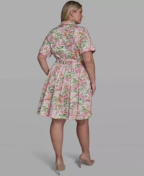 Karl Lagerfeld Paris Plus Printed Collared Dress White/Pink 16W NWT $169