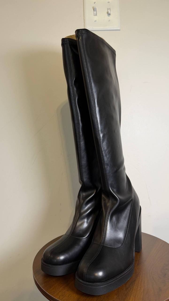 Madden Girl Dreammerr Stretch Knee‑High Block Heel Boots Black 9.5 NWB $99