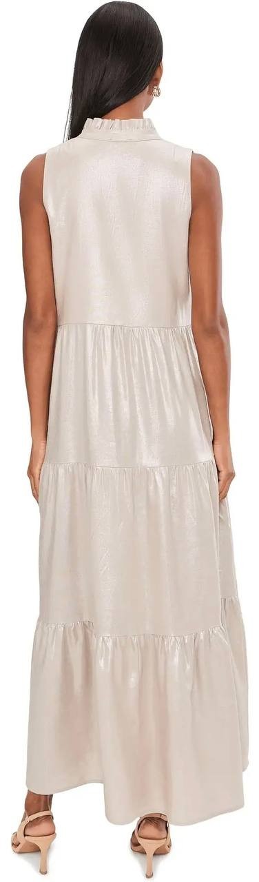 Vince Camuto Tiered Ruffle Maxi Dress Smocked Waist Neutral XL NWT $129