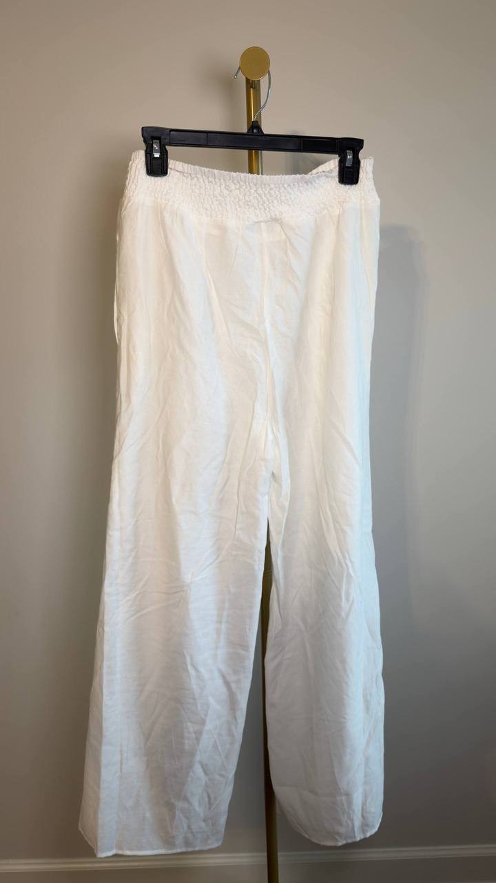 Dotti Smocked‑Waist Cover‑Up Pants White M NWT $48