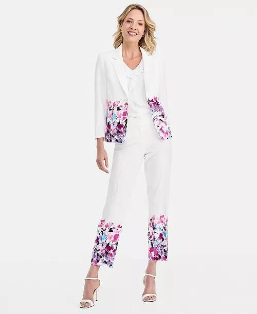 Kasper Petite Floral‑Print Double‑Button Blazer Lily White Multi 14P NWT $149