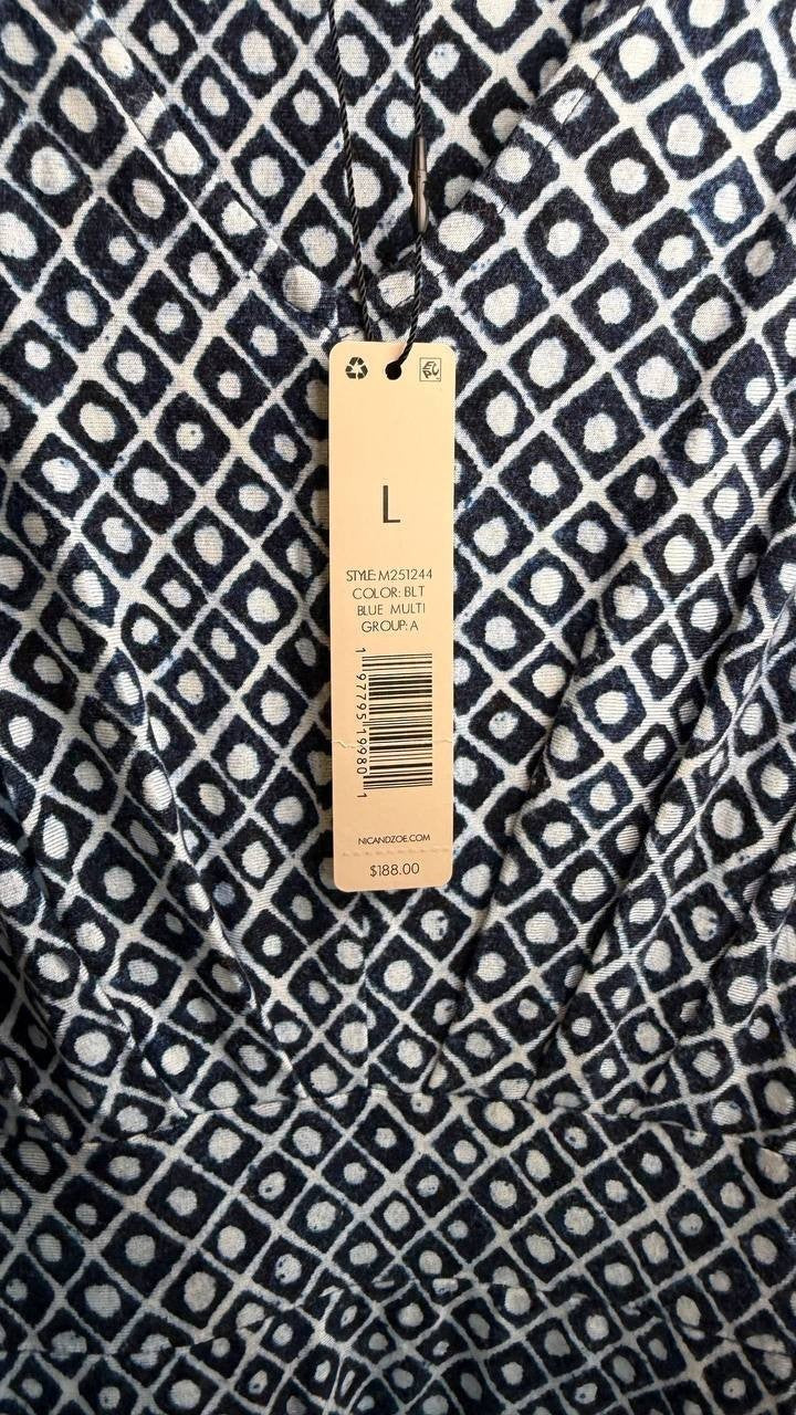 Nic + Zoe Ella Coastal Geo Print Fit & Flare Midi Dress Blue Multi L NWT