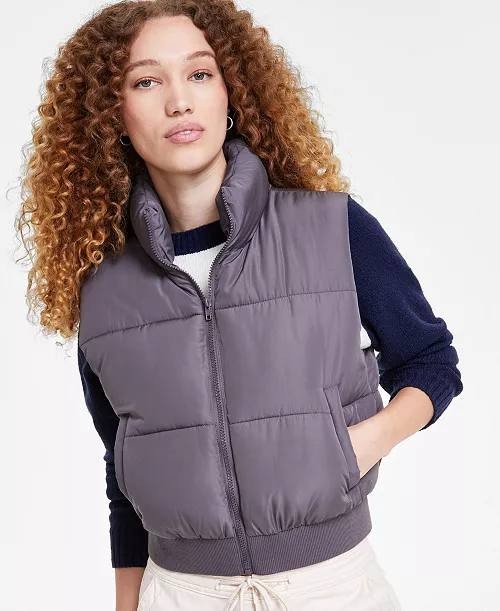 Madden Girl Juniors Zip-Up Puffer Vest Gray Sleeveless Jacket Lightweight