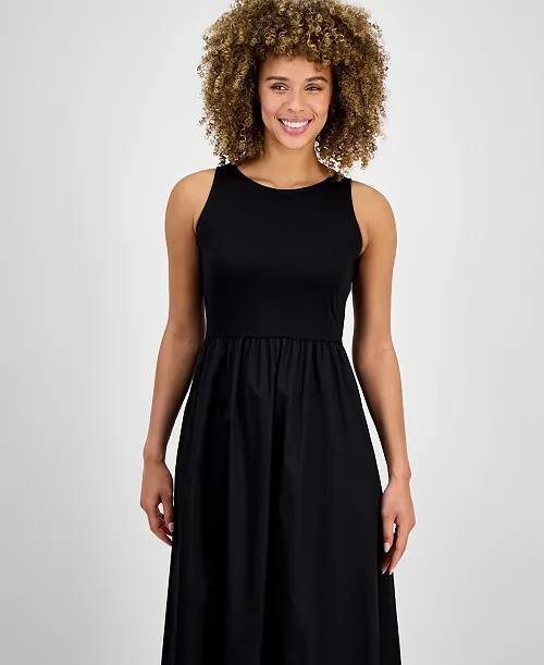 Anne Klein Sleeveless Mixed Media Midi Dress-Black-Size L-NWT-$129