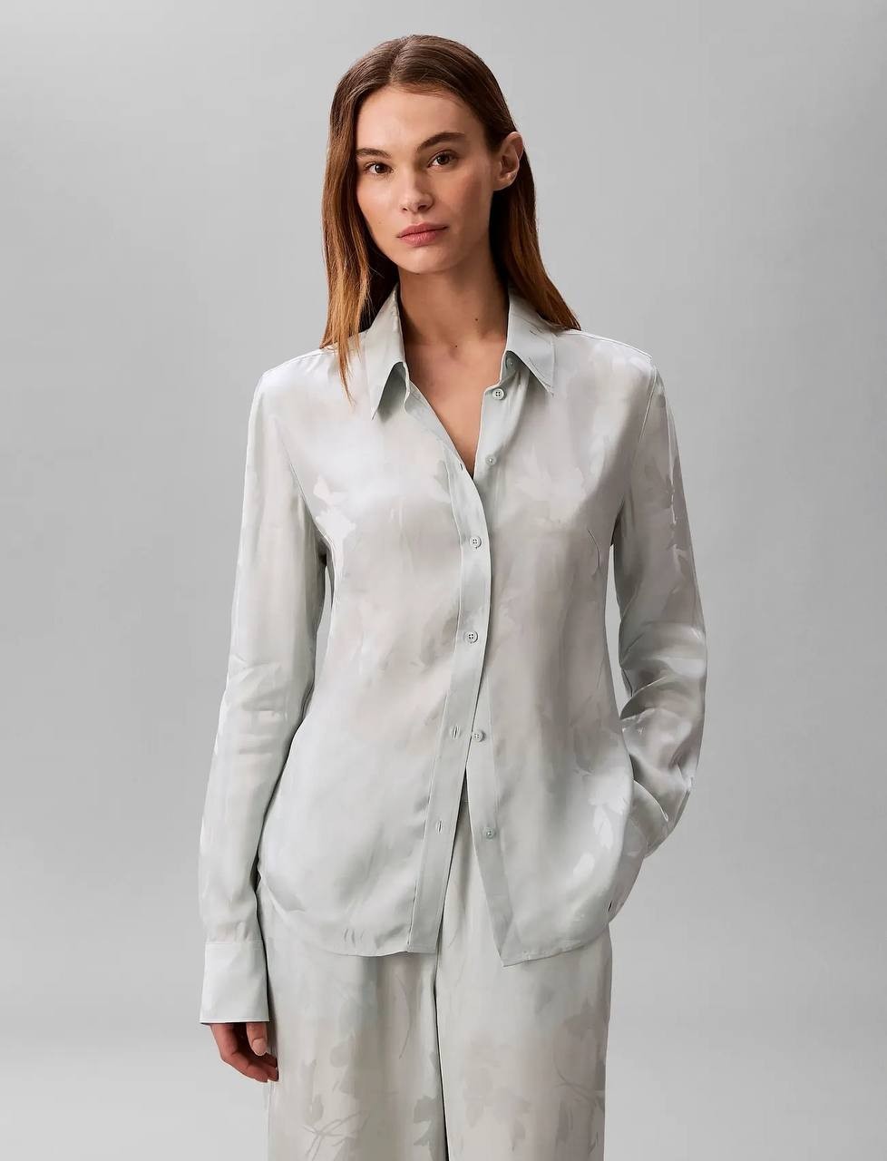 Calvin Klein Women’s Viscose Jacquard Slim Shirt Pale Meadow Floral XL NWT  $149