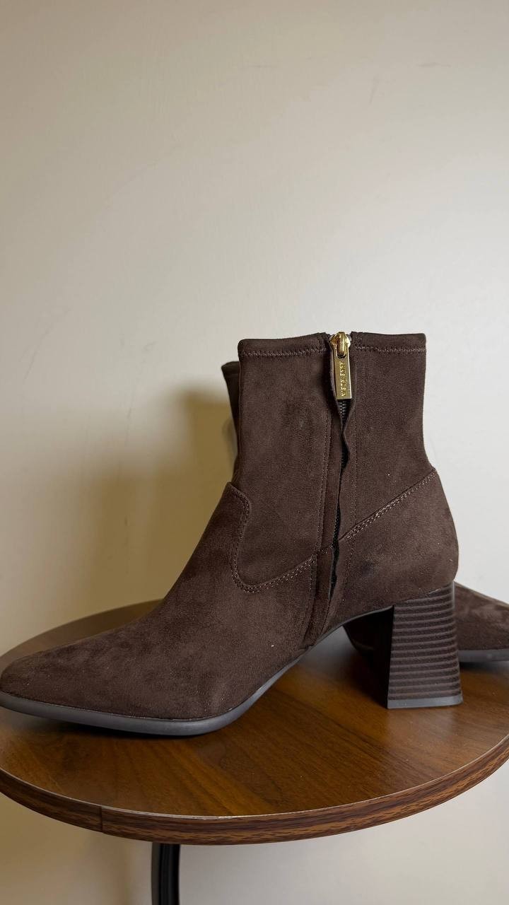 Anne Klein Paidge Bootie Dark Brown 8M Fabric Sock Fit Booties NWB MSRP $109