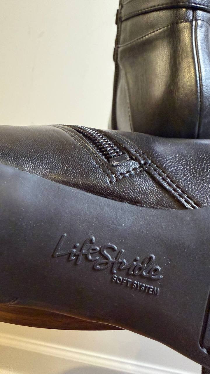 LifeStride Guild Boots Size 5M Black Fabric Knee‑High Almond Toe NIB msrp$129