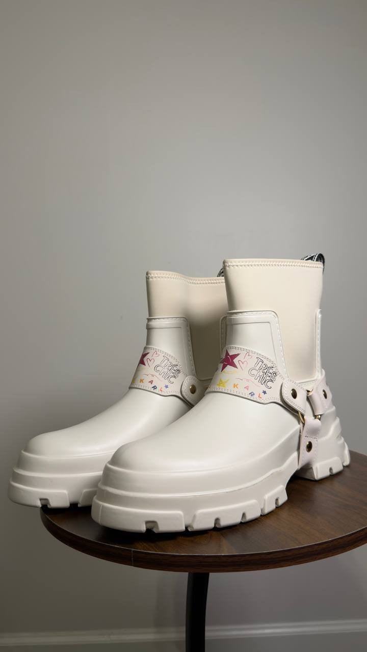 Karl  Lagerfeld  Paris  Rivenna  Rain  Bootie  Cream  10  New  in  Box  $169