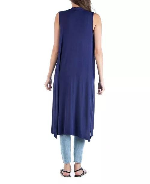 24seven Comfort Apparel Sleeveless Long Side-Slit Vest Navy L NWT $59.99