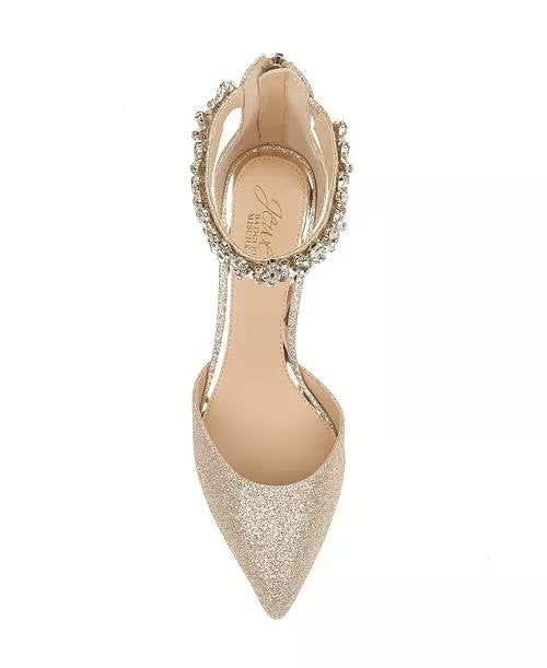 Jewel Badgley Mischka Raleigh Pumps Gold Glitter 7 Man‑Made MSRP $109 NWB