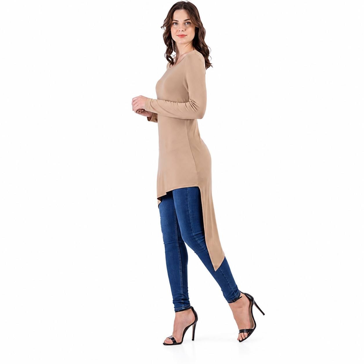24seven Comfort Apparel Women’s Long Sleeve Tunic Top Tan L NWT $65