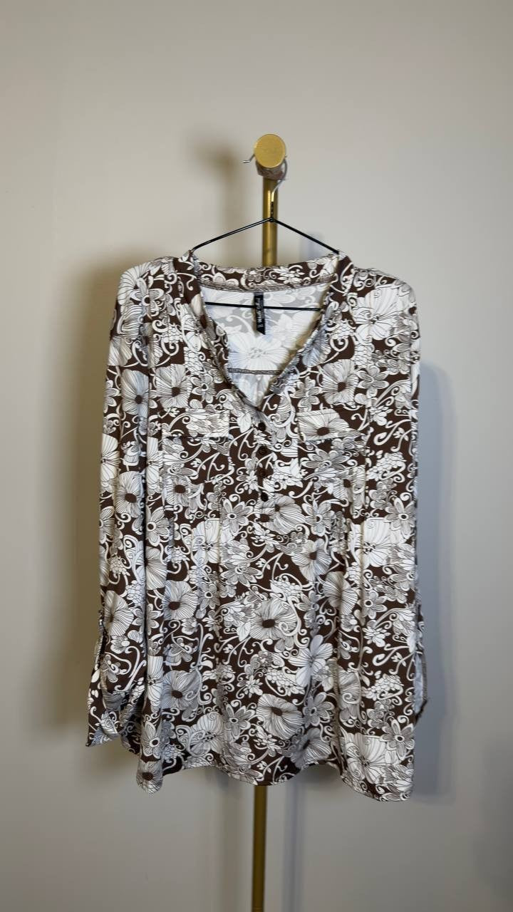 White Mark Women’s 2‑Piece Floral Print Tunic and Pant Set Brown 1XL NWT $100