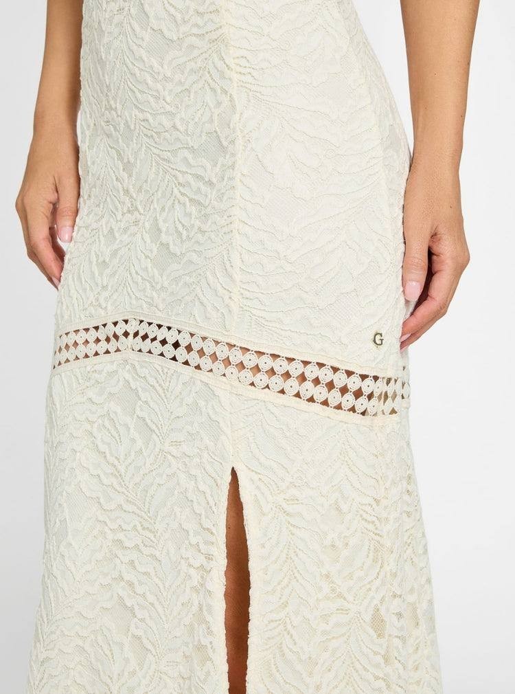 Guess White Liza Lace Maxi Dress Cream White Mult Size M NWT $178