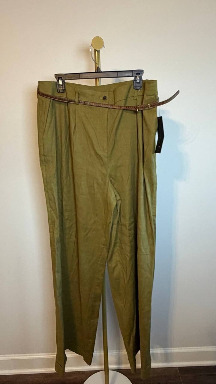 Donna Karan New York Petite Linen-Blend Wide-Leg Pants Green 16 NWT $129
