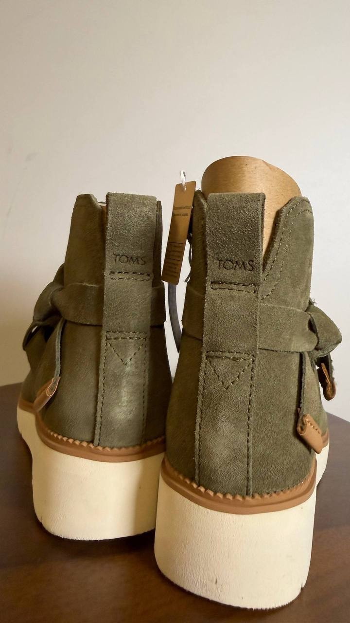 Toms Marlow Wedge Boots 6.5 Military Olive Suede Water‑Repellent NIB msrp$95