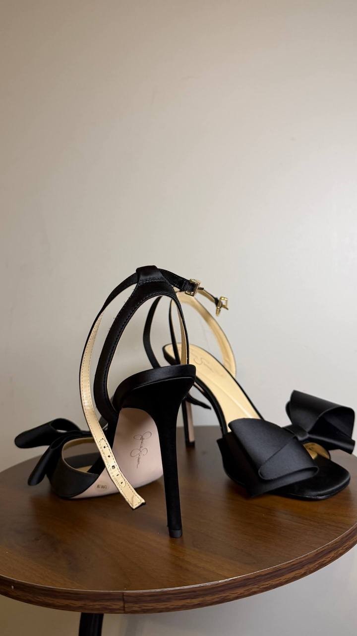 Jessica Simpson Black Satin Heeled Sandals Size 7.5M New in Box $99