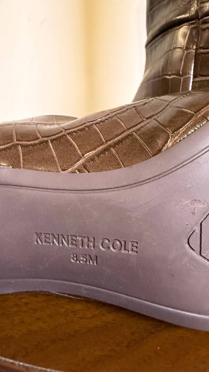 Kenneth Cole Meryl Boots 8.5M Brown Snip Toe Kitten Heel Pull‑On NIB msrp$199