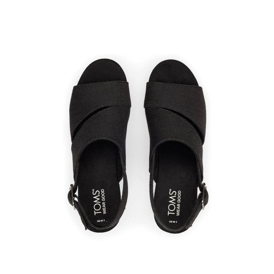 Toms Wedge Sandals 8.5 Black Textile Espadrille New in Box