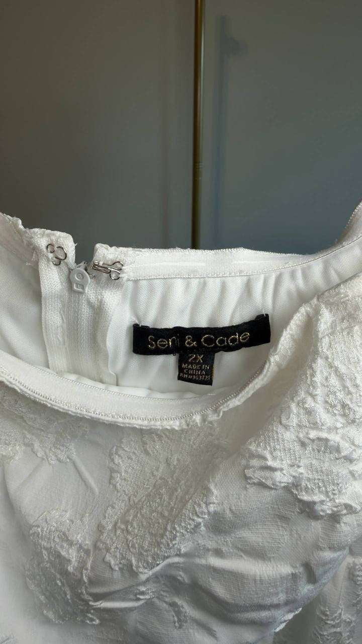 Seni & Cade Plus Off‑Shoulder Jacquard Fit & Flare Dress White 2XP NWT $89