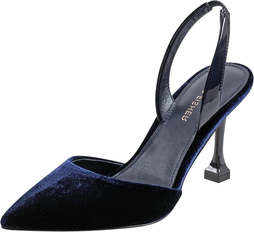 Marc Fisher Hadya Pumps 8M Navy Velvet Pre‑Owned Used at Home No Box $89