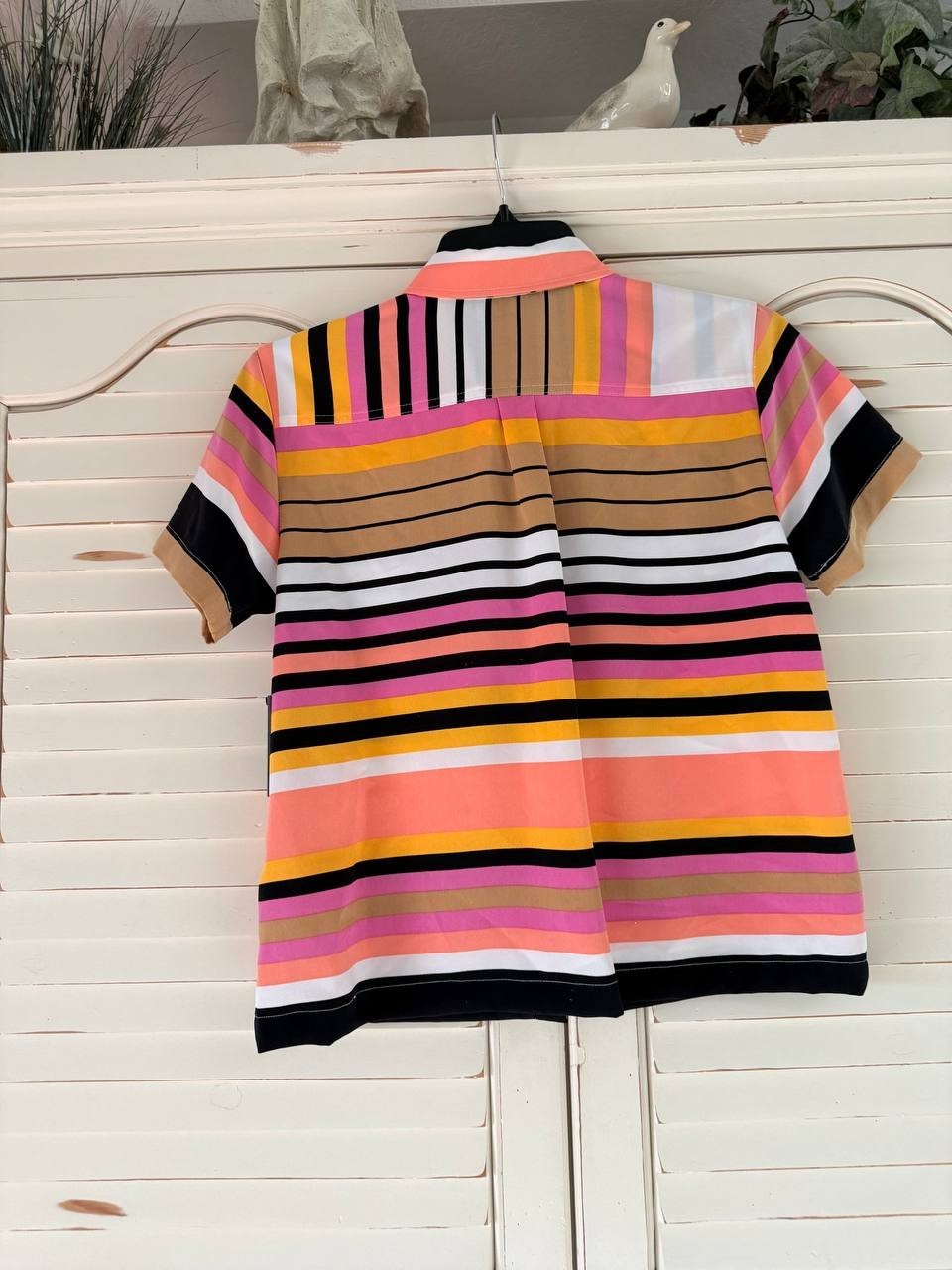 Karl Lagerfeld Shirt XS Striped Camp Collar Short Sleeve Paris Scene NWT MSRP$69