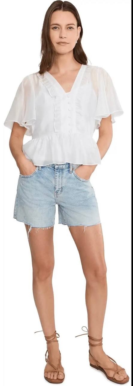 Vince Camuto V-neck Double Ruffle Peplum Flutter Sleeve Top White XL NWT $99
