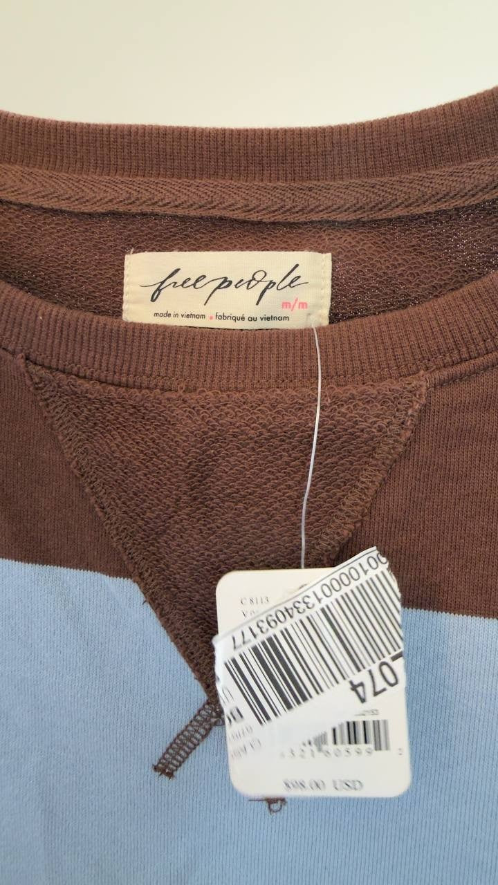 Free People  Striped Oversized Crewneck Periwinkle  Combo M NWT $98