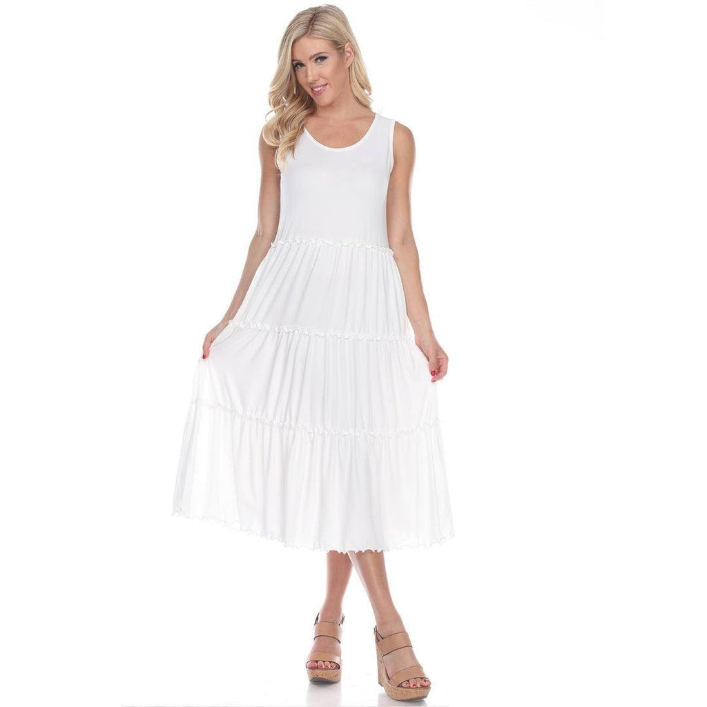 White Mark Scoop Neck Sleeveless Tiered Midi Dress White L NWT $68