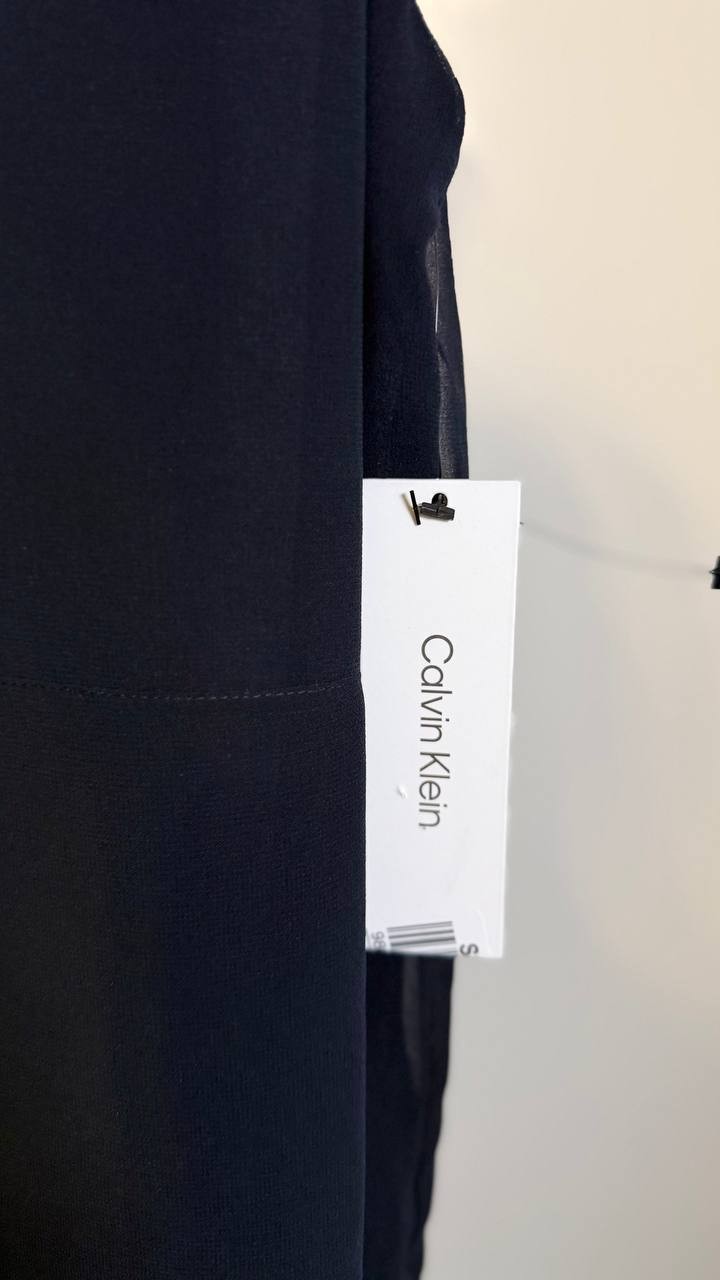 Calvin Klein Women’s Sleeveless Pleated Front Collared Blouse Navy M NWT $89