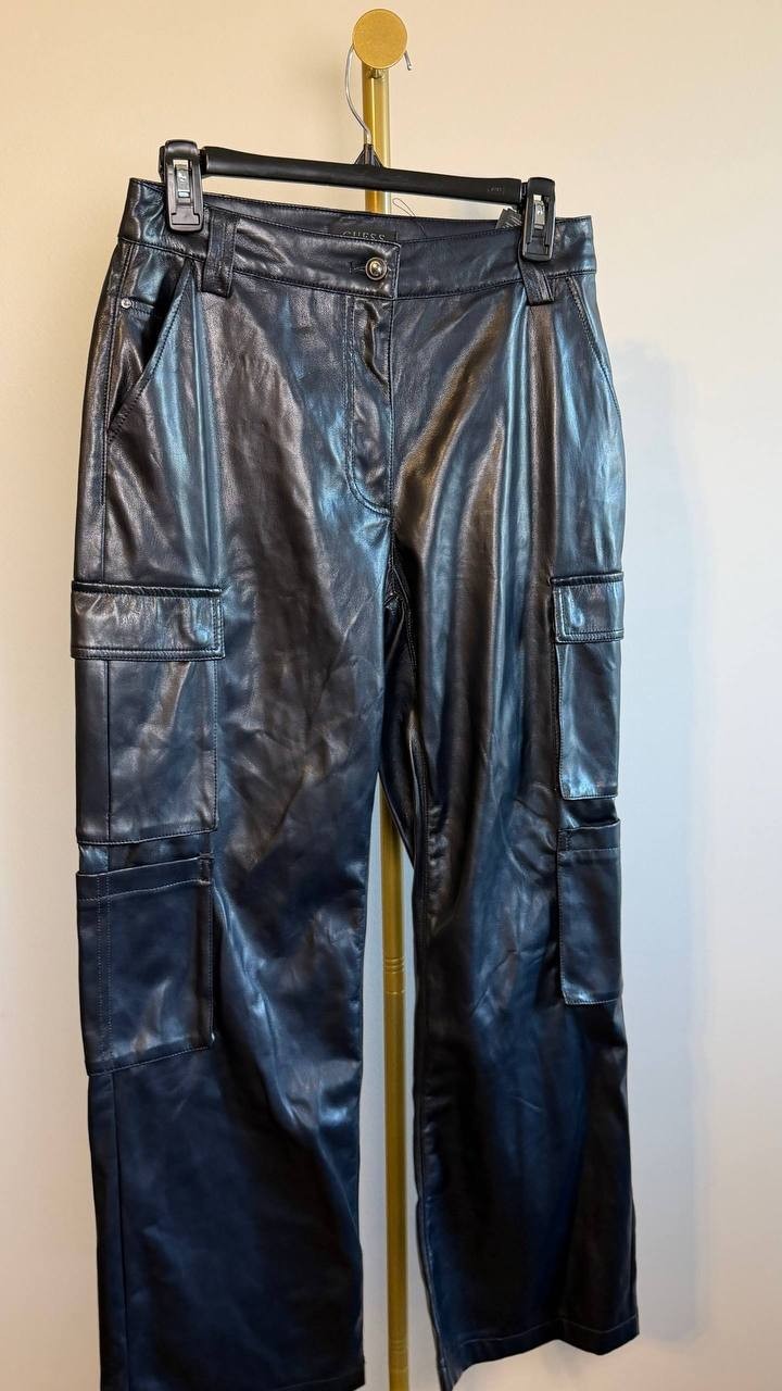 Guess Kori High-Rise Faux-Leather Cargo Pants Dare Ocean Sx29 NWT $148
