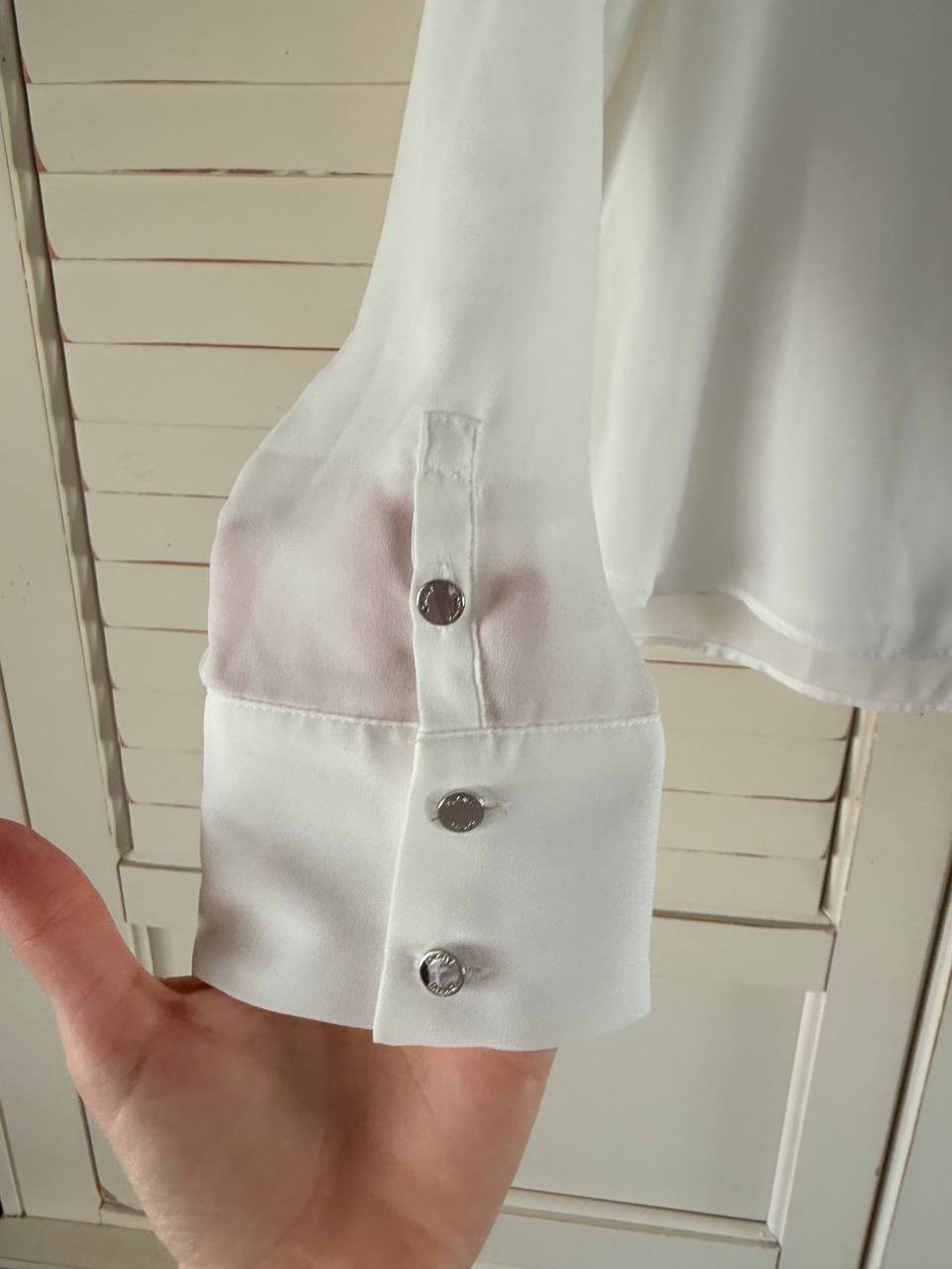 DKNY Long Sleeve Trimmed Lapel Blouse White Size PL NWT $69