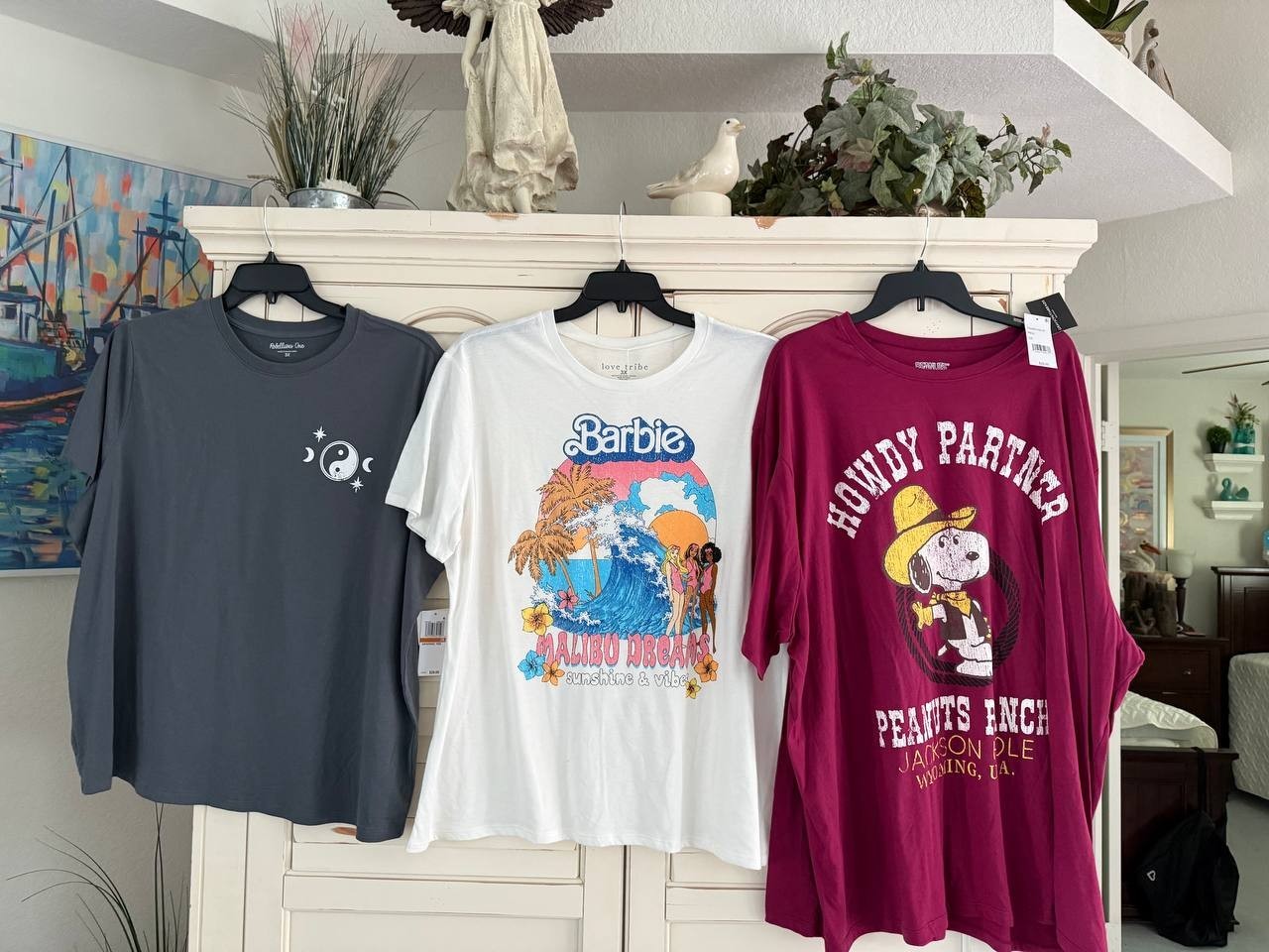 Women's 3X Graphic Tee Lot of 3 Snoopy Barbie Yin Yang Designs Cotton Blend