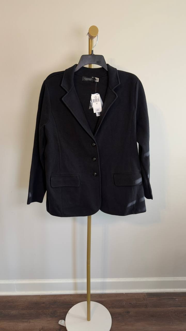 Lauren Ralph Lauren Combed Cotton Blazer Black 1X NWT $225