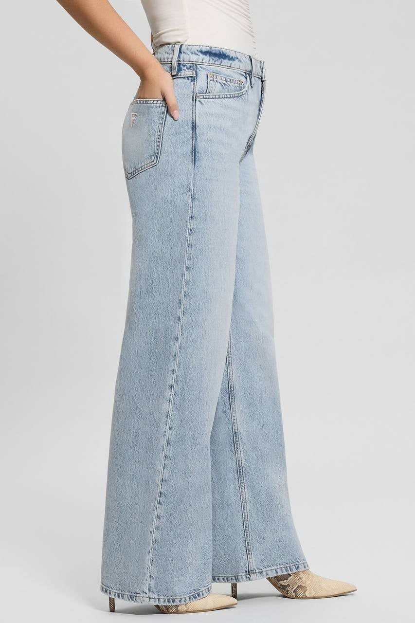 Guess Eco Bellflower Wide‑Leg Jeans Jersey Blue 27x32 NWT $118
