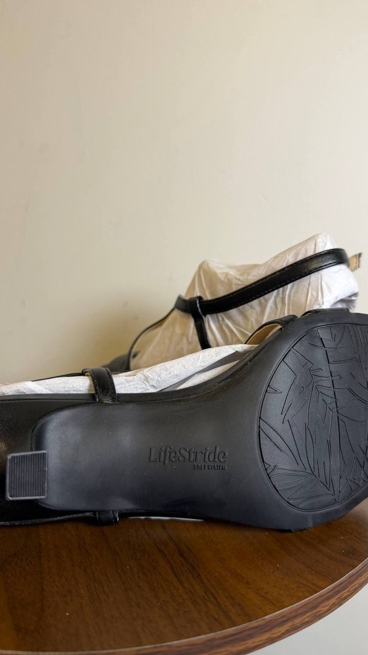 LifeStride Black Faux Leather Slingback Sandals 8.5W NIB $79.99