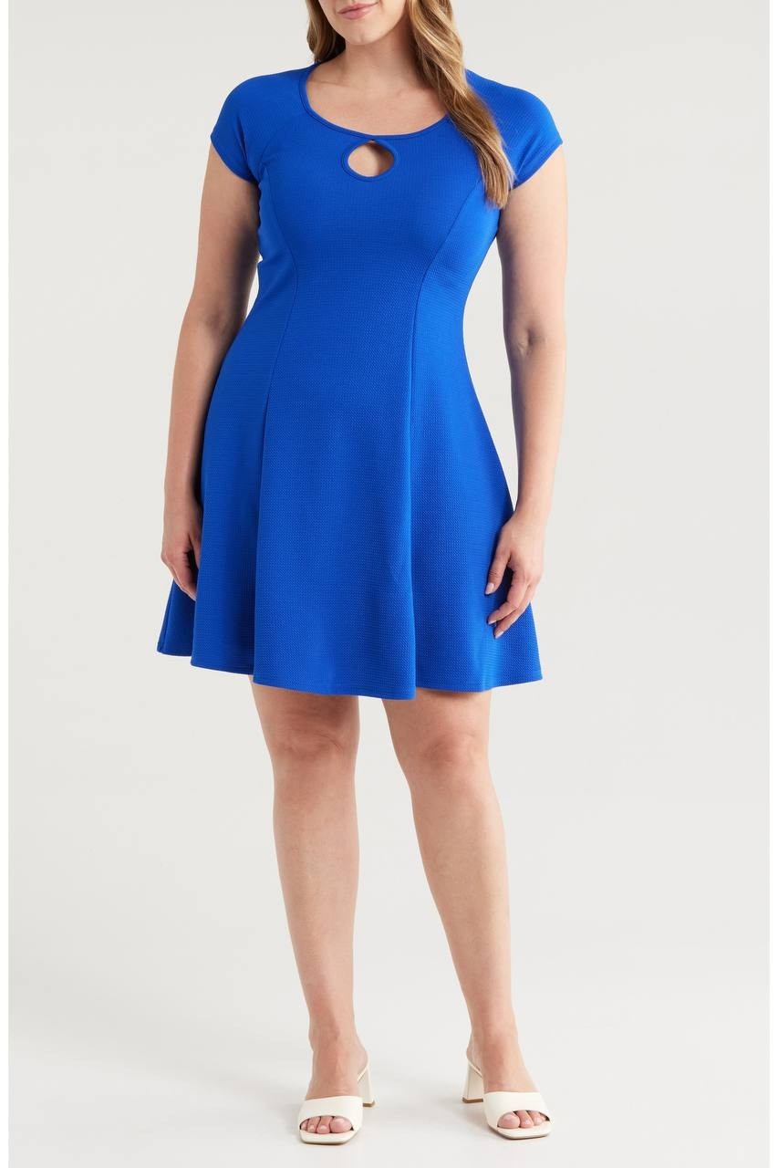 24Seven Comfort Apparel Keyhole Cutout Fit & Flare Dress Blue 3X NWT $44.99