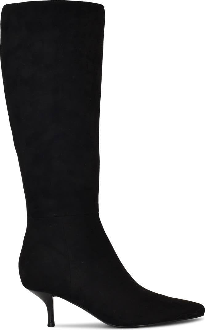 Nine West Havier Knee High Kitten Heel Boots Black 8M Wide Calf Textile $199 NWB