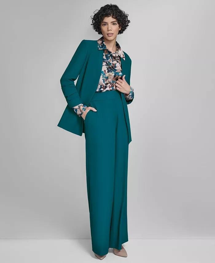 Calvin Klein Heavy Open‑Front Ruched‑Sleeve Blazer Cypress 8 NWT $149