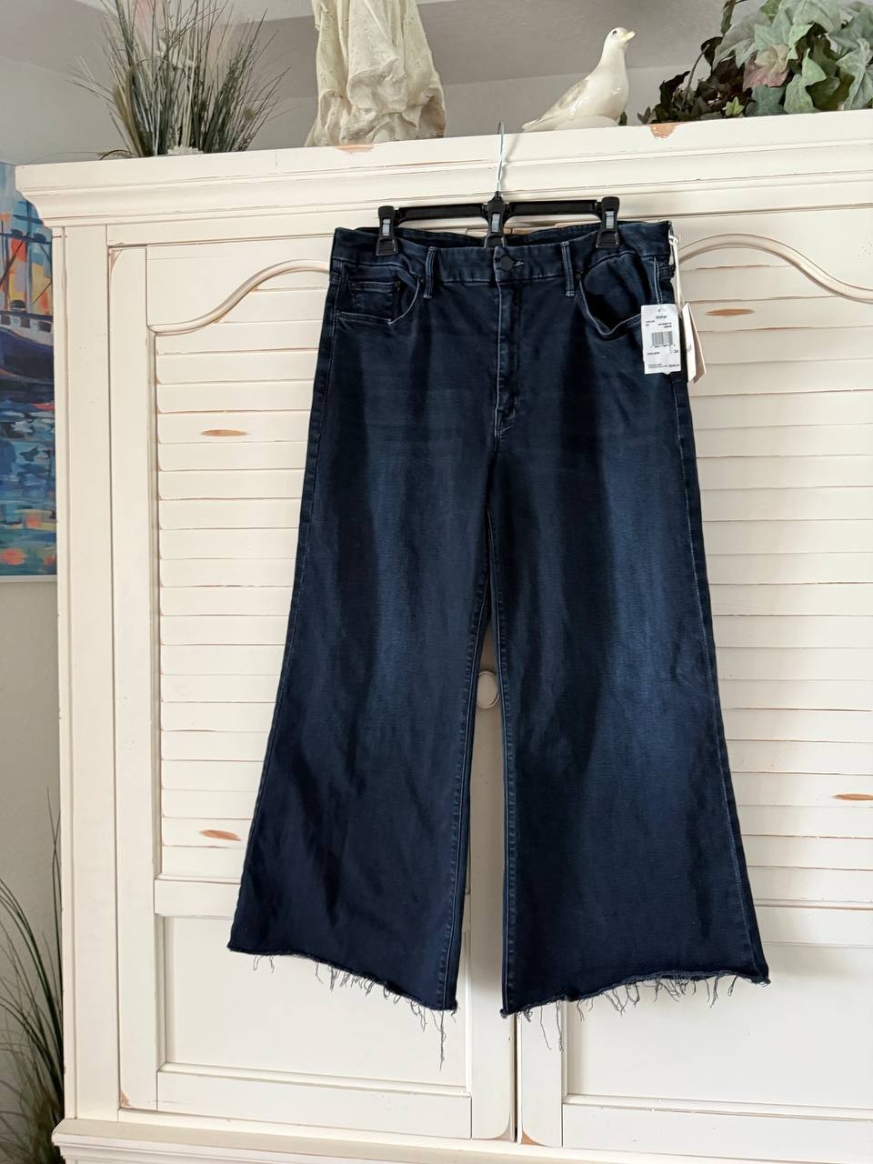 Mother The Roller Fray High-Rise Wide-Leg Jeans Night In Venice 34 NWT