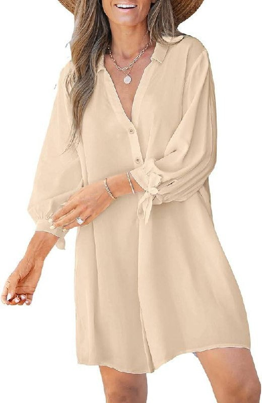 Cupshe Beige Lace Up Cover Up Dress L NWT Summer Beachwear Women Chic