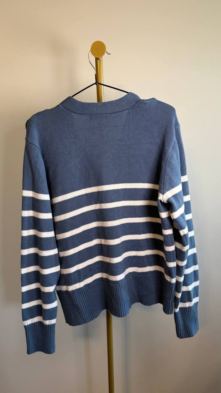 Three Dots Women’s Mackenzie Knit Button Cardigan China Blue Stripe M $49 NWT