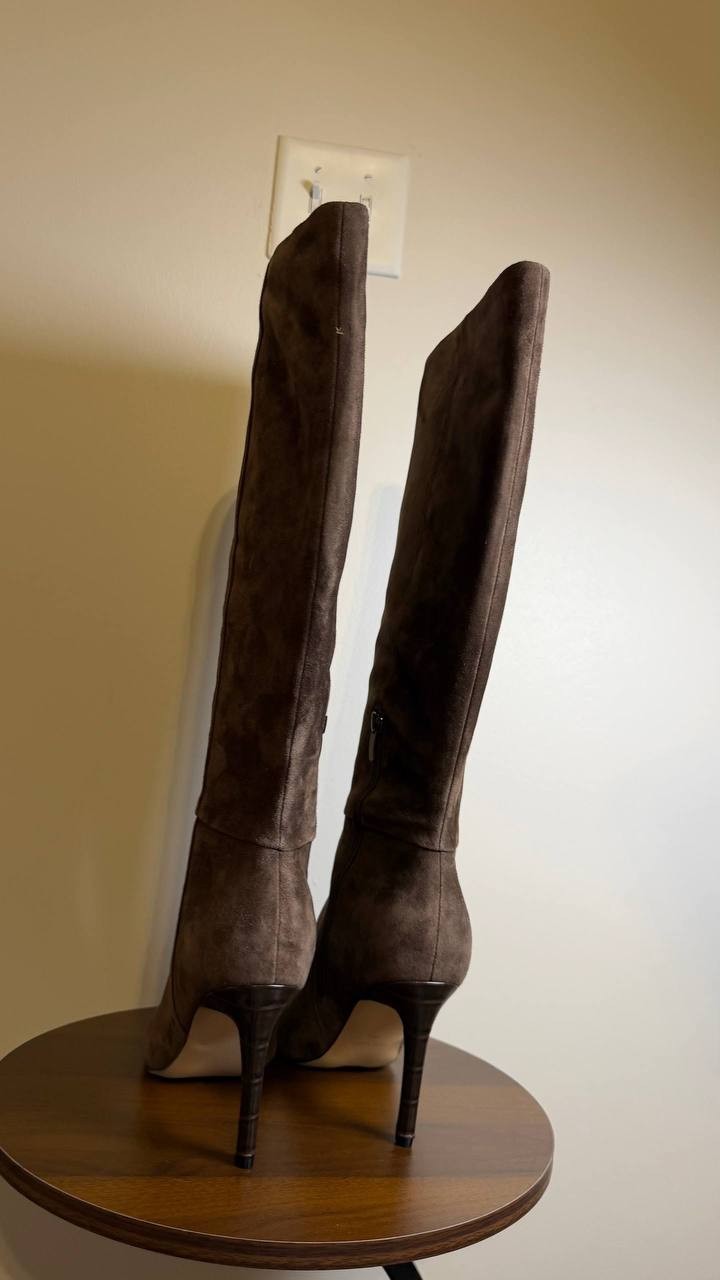 Nine West Richy Boots 10M Dark Brown Suede Knee‑High Pointy Toe NIB msrp$249