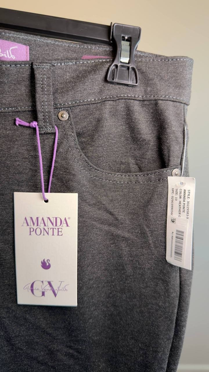 Gloria Vanderbilt Amanda Ponte High‑Rise Pants Heather Grey 10 NWT $54