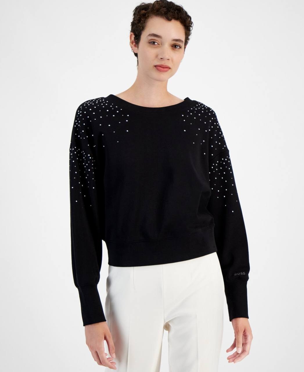 BOSS Orange Elay Embellished Cotton Sweater Black L NWT $98