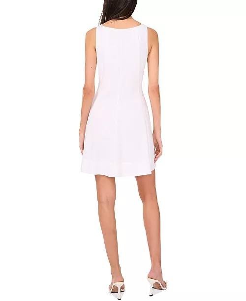 1.STATE Scoop‑Neck Full‑Circle Linen‑Blend Mini Dress White L NWT $99