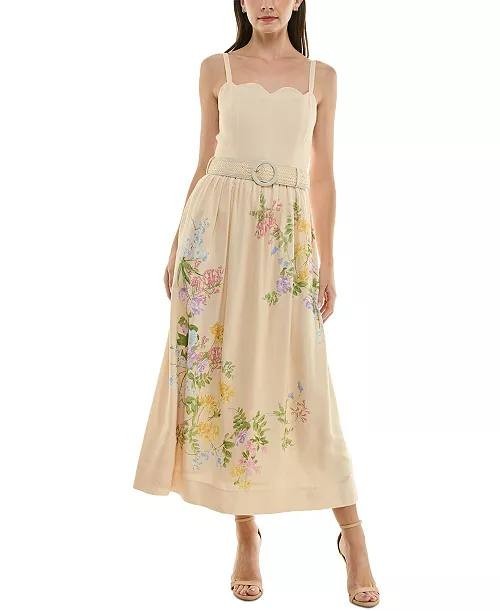 Taylor Petite Floral Print Midi Dress Scalloped Neck Size14 NWOT broken zipper