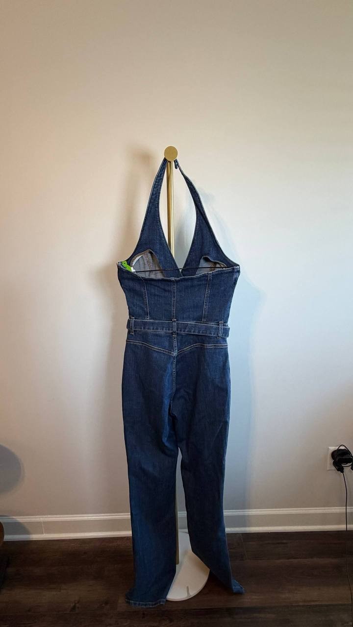 Guess Eco Claire Halter Neck Denim Jumpsuit William Size Mx32 NWT $188