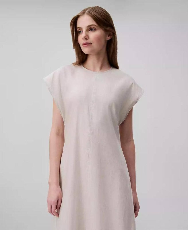 Calvin Klein Linen‑Blend Dolman‑Sleeve Midi Dress -Beige– Size M – NWT – $149