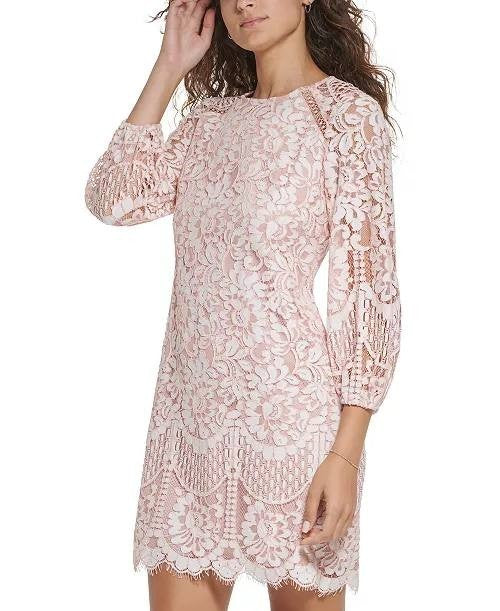 Vince Camuto Women’s Lace Blouson‑Sleeve Shift Dress Pink 4 $159 NWT