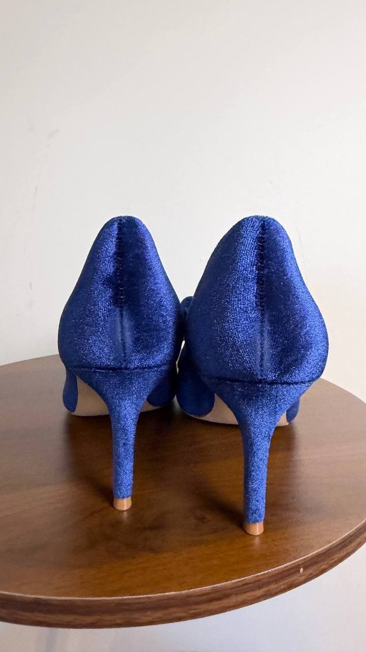Journee Collection Crystol Pumps 7.5 Navy Velvet Bow Detail NIB